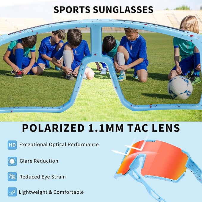 YDAOWKN Kids Sunglasses Youth Baseball Sunglasses Boys Girls Softball Cycling UV400 Protection Sports Goggles