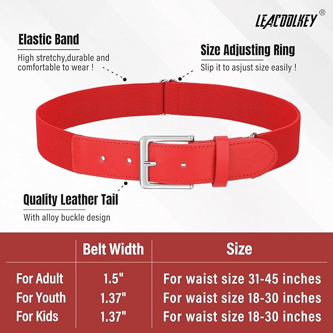 LEACOOLKEY Baseball Belt and Socks Combo Set Adjustable Softball Socks and Elastic Belt for Youth and Adult