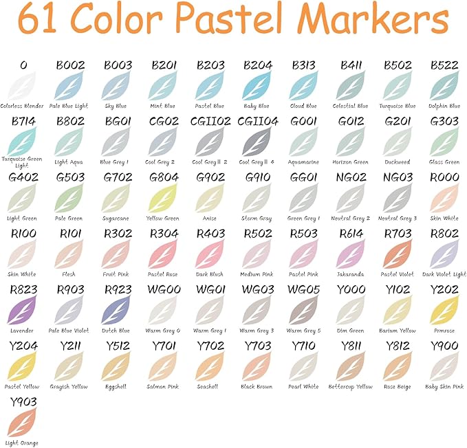 Caliart Pastel Markers, 61 Colors Dual Tip Art Markers Sketch Pens Permanent - Image 3