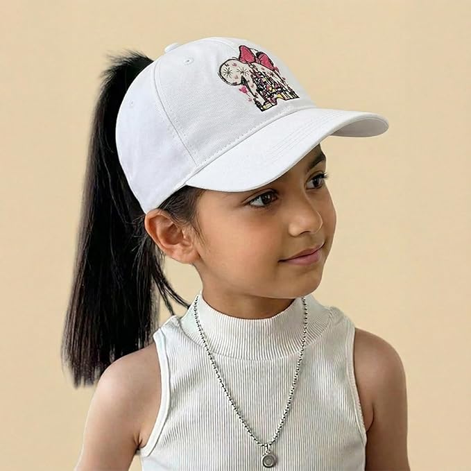 Baseball Caps for Girls Kids Cute Graphic Ponytail Hat Trucker Fashion Acid wash Hats Fun Adjustable Criss Cross Cap