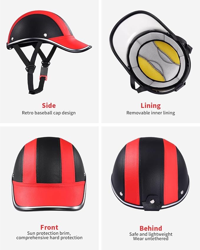 Adult Baseball Cap Helmet - Urban Style for Golf, Low Profile Urban Commute PU Retro Leather Hat for Men & Women