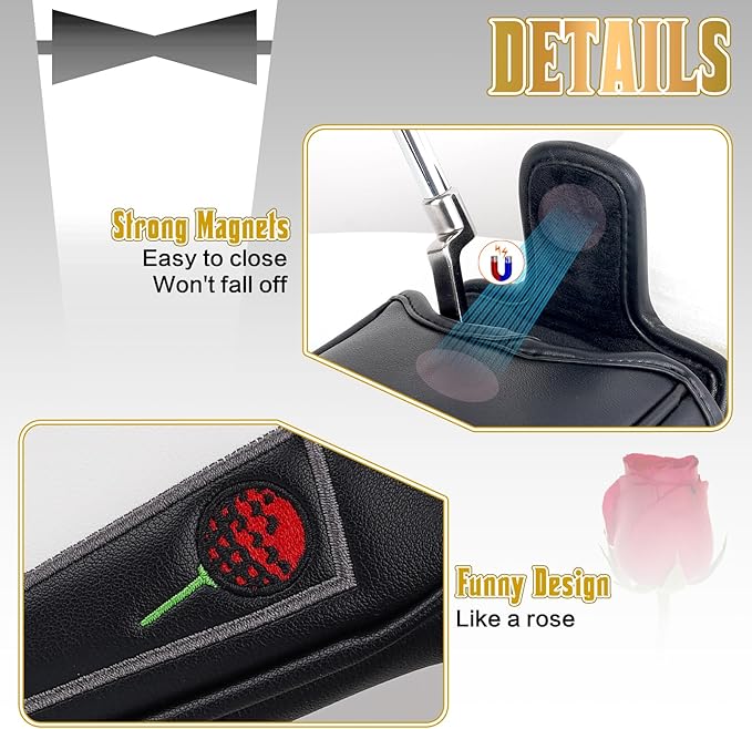 The Golf Father Funny Golf Club Covers, Driver Fairway Wood Hybrid Headcover, Mallet Putter Covers Blade Headcovers Putter Cover Magnetic, Black and White Color Iron Covers for Most Brands