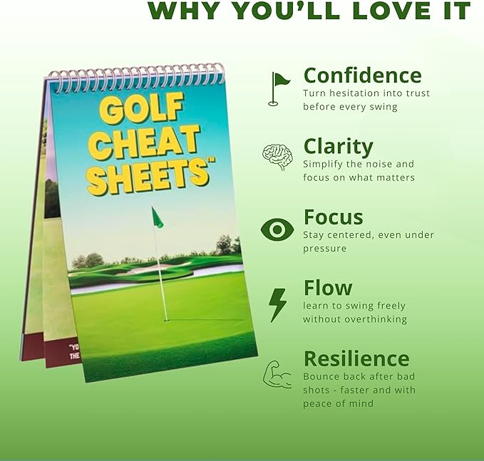 Golf Cheat Sheets - Waterproof Pocket Guide with 175+ Tips for Every Shot - Golf Training Aid Reference Cards for Beginners and Mid-Handicappers - Tear-Resistant Golf Tips Book for the Course