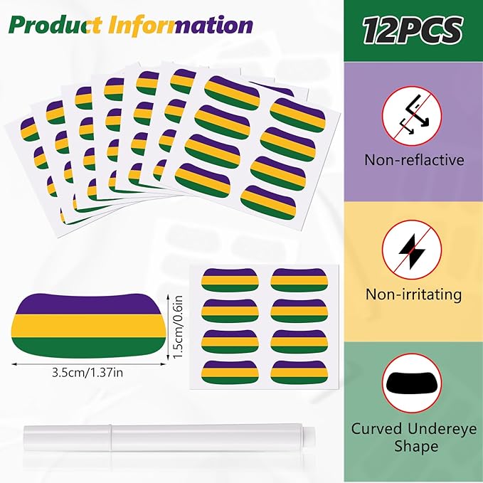 Sumind 48 Pairs Eye Strips Breathable Sports Eye Stickers with 1 White Pencil for Baseball Football Softball Fans on Game Day (Purple,Yellow,Green)