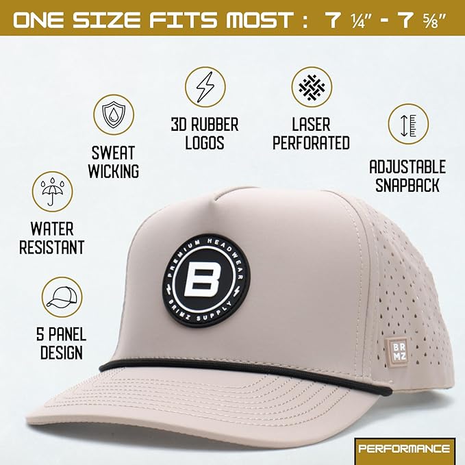 BRIMZ Outdoor Performance Hat - Water & Sweat Resistant Hats - Breathable & Moisture-Wicking Snapback