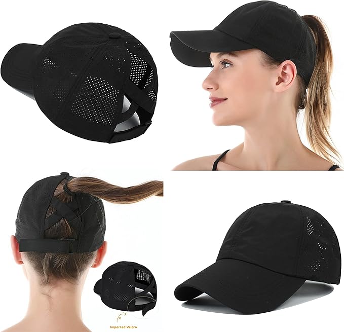 Womens Quick-Drying Criss-Cross Baseball-Cap Lightweight-Golf-Sport-Hat Ponytail-Sun-Hat Summer Medium