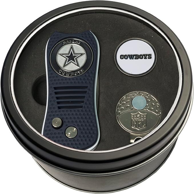 Team Golf NFL Gift Set Switchblade Divot Tool, Cap Clip, & 2 Double-Sided Enamel Ball Markers, Patented Design, Less Damage to Greens, Switchblade Mechanism