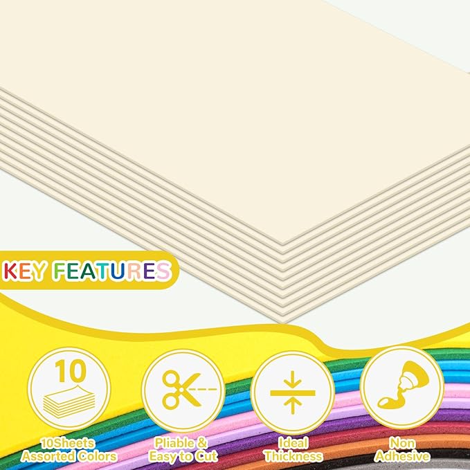 10 Pack Foam Sheets Craft 8 x 12 inch, Eva Color Foam Paper - Image 3