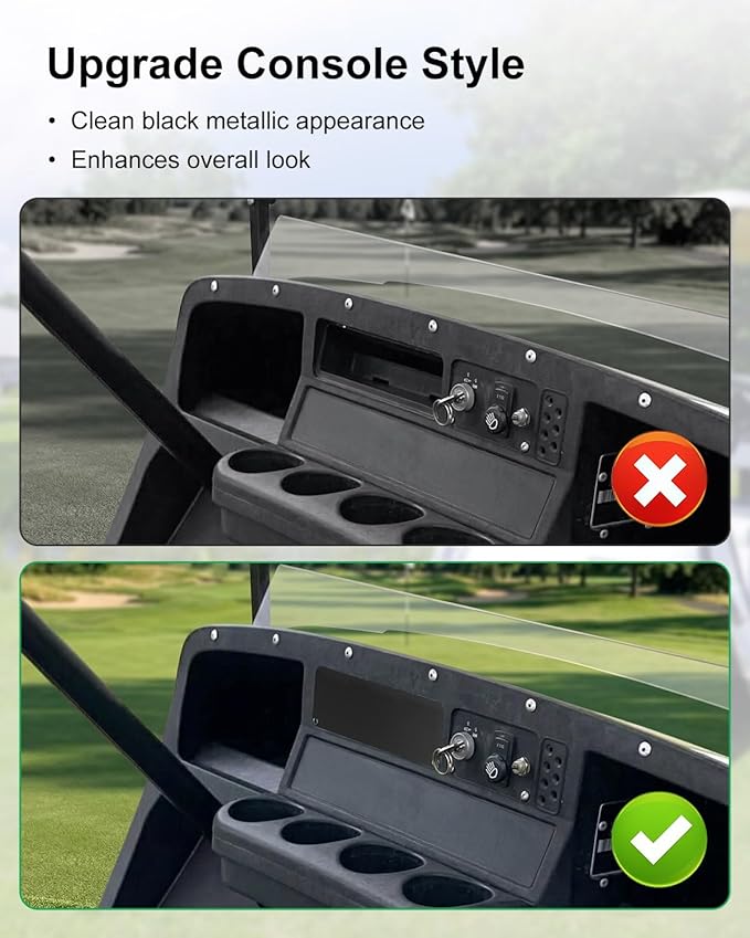 Golf Ball Holder Dash Cover Plate Compatible with EZGO TXT PDS Medalist 36V 48V Electric Cart, 304 Stainless Steel Black Dashboard Panel Console Insert Golf Cart Accessory