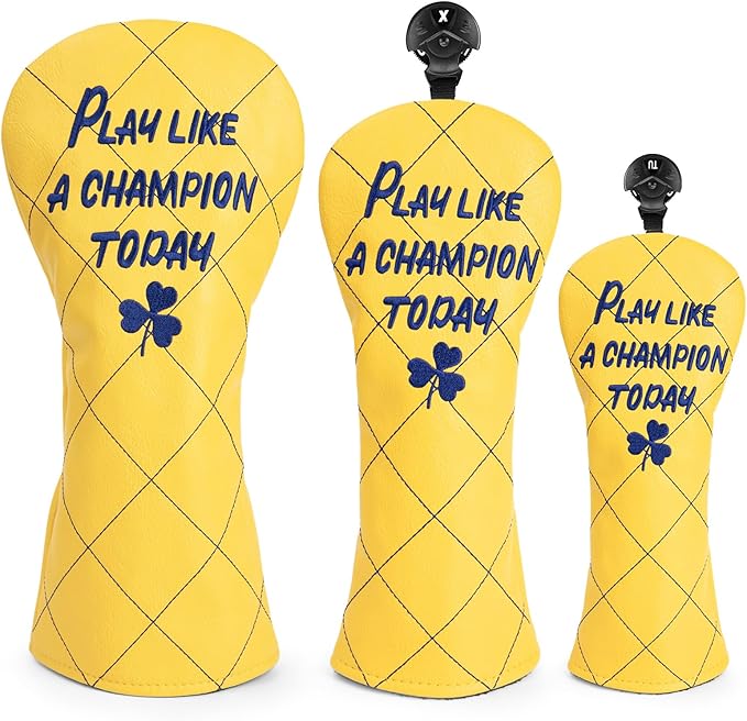 Golf Headcovers Play Like A Champion Today Golf Club Head Covers Advanced Embroidery Premium Leather Driver Headcovers Fairway Wood Covers Hybrid Cover Golf Mallet Putter Cover for DF3 OZ1