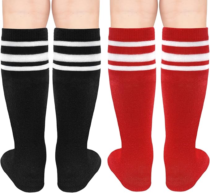 Sarfel Kids Soccer Socks Toddler Soccer Socks Girls Boys Soccer Socks Kids Tube Socks with Stripes Toddler Knee High Socks