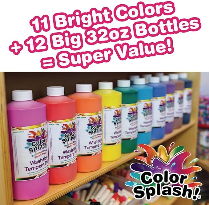 S&S Worldwide Color Splash! Liquid Tempera Bulk Paint, 32-oz Easy-Pour Bottles - Image 2