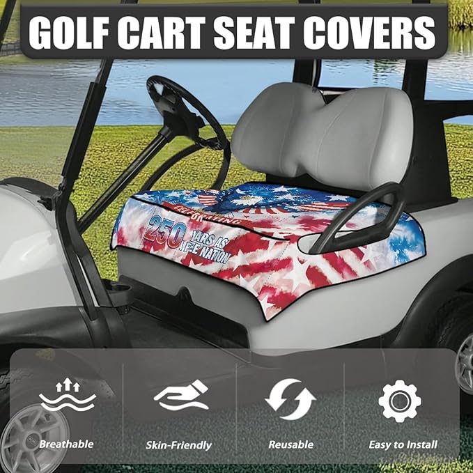 Golf Cart Seat Covers, Universal Golf Cart Seat Towel Blanket with 4 Front Pockets & Nonskid Bottom Fits for Club Car 2 Person Seats Golf Carts