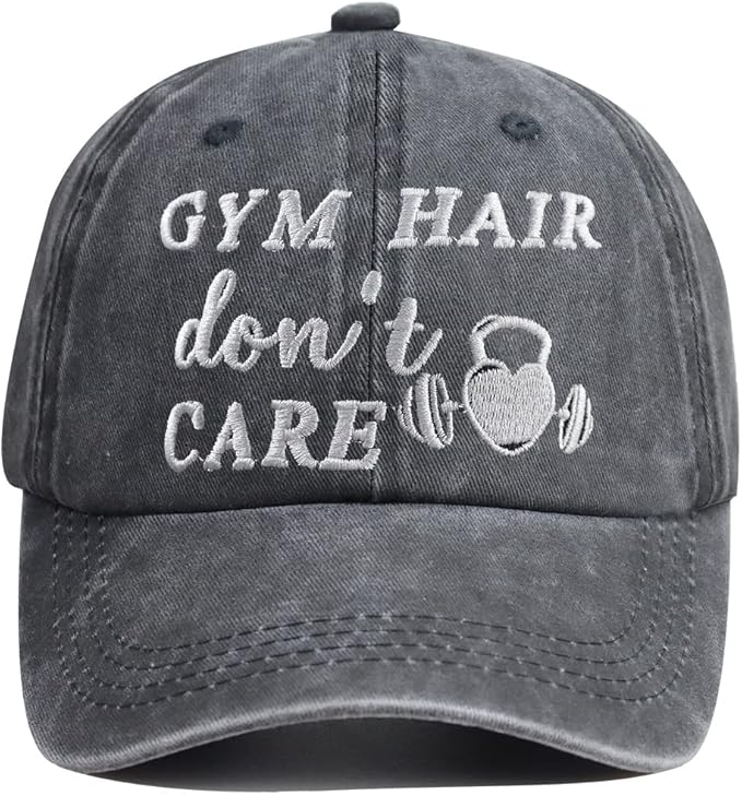 HHNLB Gym Hair Don't Care Hat, Adjustable Wash Cotton Embroidered Adjustable Baseball Cap for Women Men