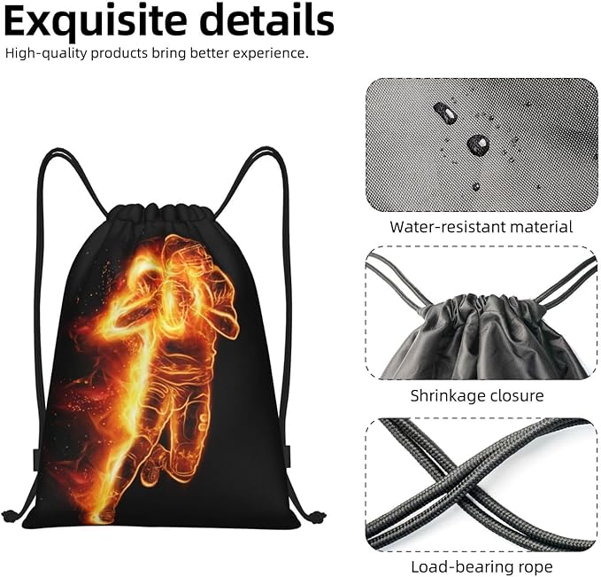 Kids Drawstring Bags Boys Girls, Cool Sports Drawstring Backpack with Printed a Playing Football Man Pattern, Black Casual Knapsack Bags for Teens Adults for Gym Travel Swimming Beach Yoga, Small