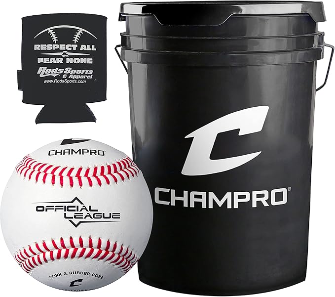 CBB-90 Durahide Cover Baseballs in a Black Champro Bucket – 30 Balls and one Rods Can Sleeve Included