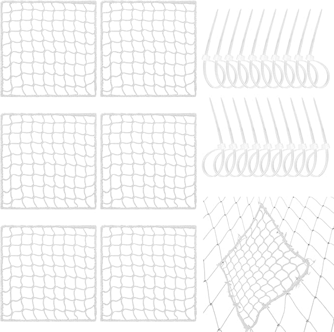 6 Pcs Universal Sports Net Repair Kits with 100 Pcs Zip Ties 8 x 8 Inch Golf Goal Nylon Netting Hole Replacement Patch for Baseball Batting Cages Hockey Football