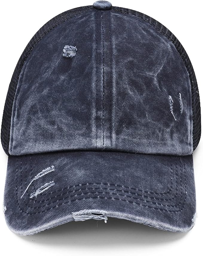 Criss Cross Hat Washed Distressed Baseball Cap Ponytail Hat High Messy Bun Ponycap for Women