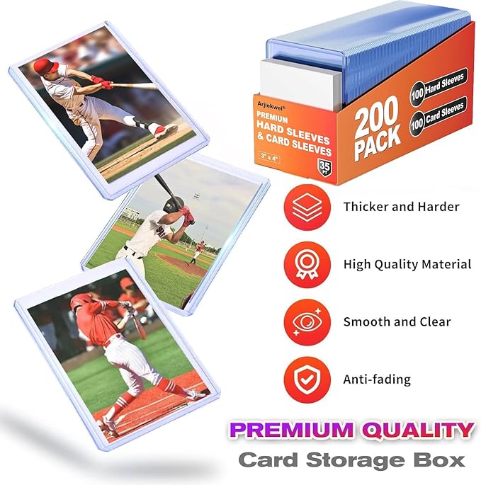 1000 Card Sleeves Hard Plastic, Arjiekwei 3"X4" Baseball Cards Protectors, Premium Card Holder for Trading Sports Baseball Football Game Cards (500 Hard Sleeve + 500 Soft Sleeve)