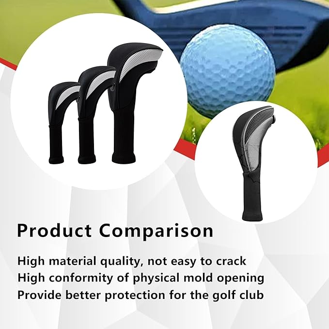 Golf Club Head Covers for Woods 3/4/5/6 Pieces Long Neck Mesh Sports Golf Club Headcovers Set with Interchangeable No. Tags 3 4 5 6 7 X Golf Accessories for Men Women