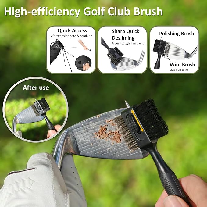 Golf Gifts for Men and Women, Golf Accessories Set in High-End Case with Gold-Colored Golf Balls, Golf Tees, Brush, Divot Tool, Golf Green Reader, Magnetic Hat Clip, Scorer, Golf Ball Clamp