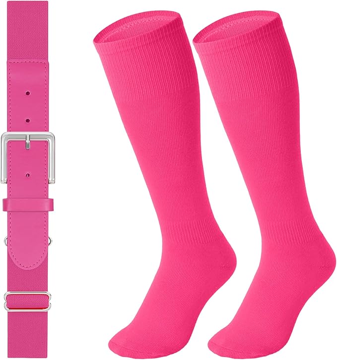 LEACOOLKEY Baseball Belt and Socks Combo Set Adjustable Softball Socks and Elastic Belt for Youth and Adult
