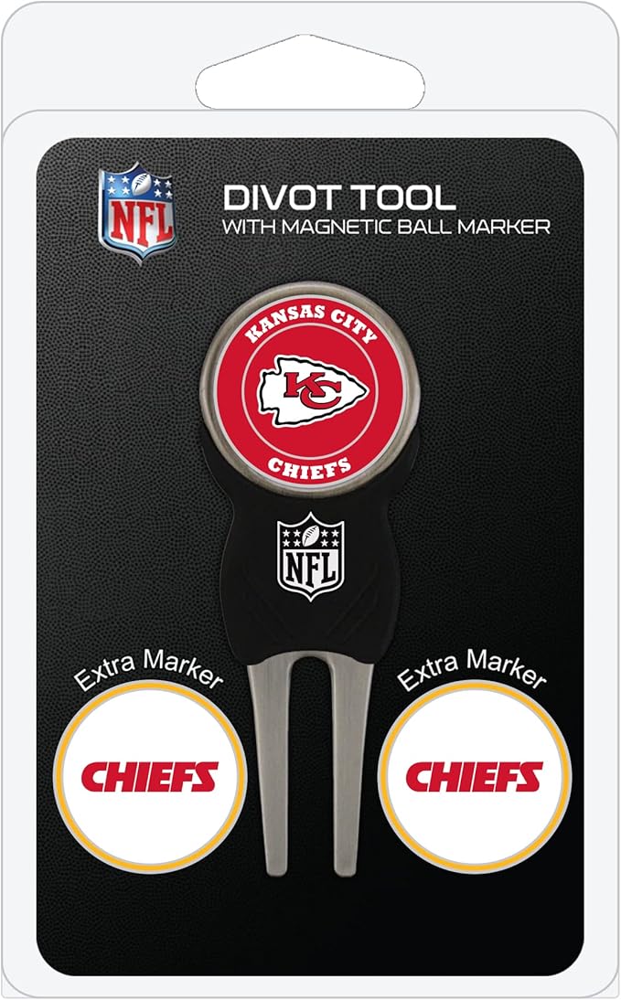 Team Golf NFL Divot Tool with 3 Golf Ball Markers Pack, Markers are Removable Magnetic Double-Sided Enamel
