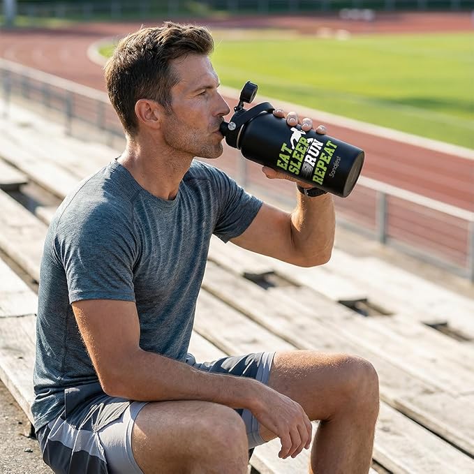 SANDJEST Running Insulated Stainless Steel Water Bottle 32oz, Eat Sleap Run Repeat, Vacuum Chug Lid Travel Tumbler for Men Friends Dad Brothers Runners, Gift for Birthday Christmas