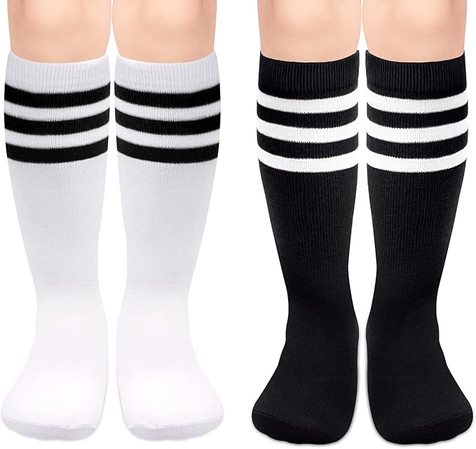Sarfel Kids Soccer Socks Toddler Soccer Socks Girls Boys Soccer Socks Kids Tube Socks with Stripes Toddler Knee High Socks