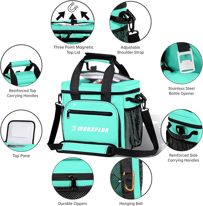 MORXPLOR Golf Cart Cooler with Magnetic Lid 12-Can Insulated Soft Cooler Bag Collapsible for Golf Cart,Golf Accessories,Lunch Camping Cooler Insulated Lunch Bag with Adjustable Shoulder Strap