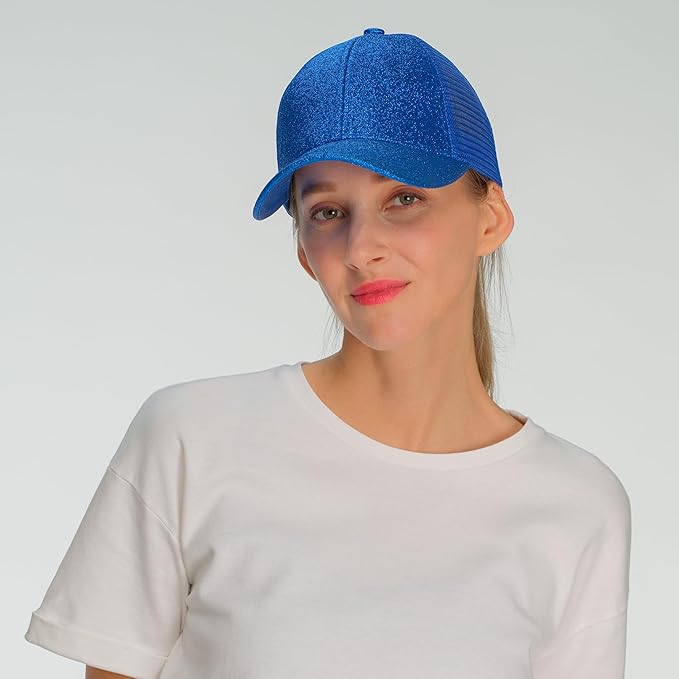 C.C Ponycap Messy High Bun Ponytail Adjustable Glitter Mesh Trucker Baseball Cap