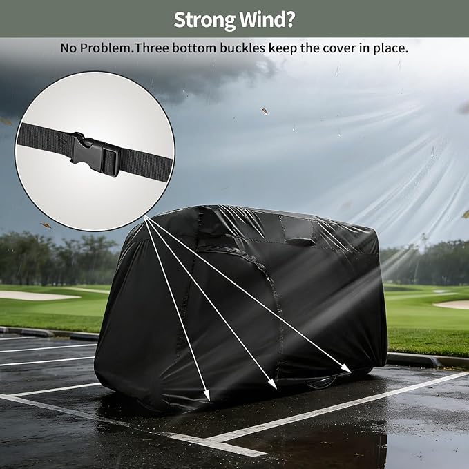 Golf Cart Cover 2/4/6 Passenger, All-Weather Protection Golf Cart Rain Covers, UV Resistant with Windproof Buckle Golf Cart Accessories (Fits for Club Car, for EZGO, for Yamaha)