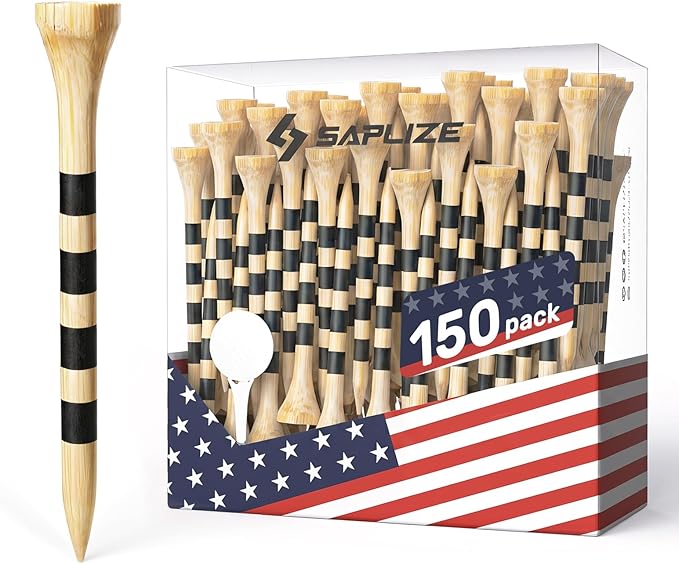 SAPLIZE Bamboo Golf Tees Pack of 100 or 150, Four Size Options (3-1/4", 2-3/4", 2-1/8", 1-1/2"), Stable and Reliable Golf Tees, Available in Natural Color