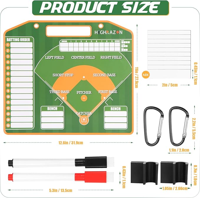 Magnetic Baseball Coach Clipboard, Dry Erase Lineup Board, Premium Tactical Baseball Coaching Board with 40 Lineup Cards and 2 Marker, Dugout Display Softball Coaching Accessories - Orange