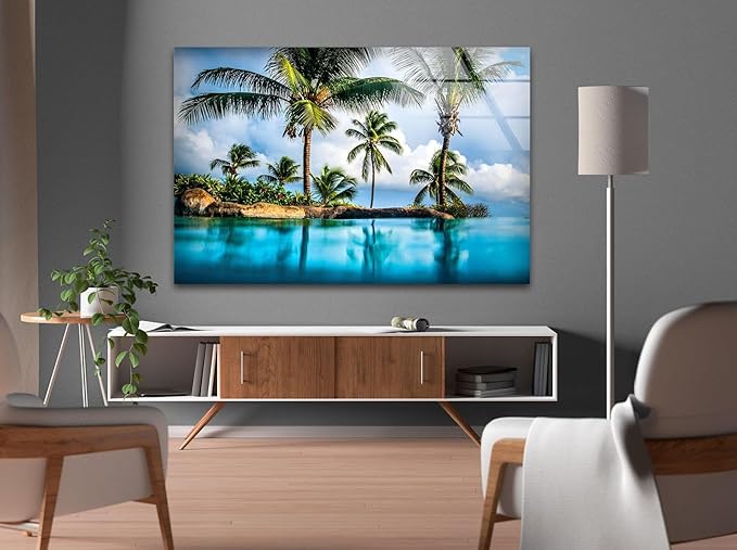 My Photostation.com Round 24'' Island & Blue Sea Glass Wall ArtTempered Glass - Image 2