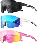 3 Pack Polarized Sunglasses for Men Women, Sports Mens Sunglasses with UV Protection for Baseball Cycling Running