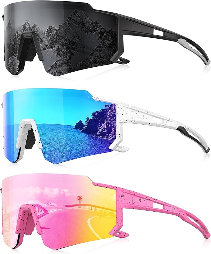 3 Pack Polarized Sunglasses for Men Women, Sports Mens Sunglasses with UV Protection for Baseball Cycling Running