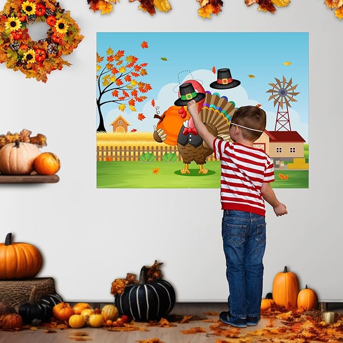ASTARON Pin The Hat on Turkey Thanksgiving Pin The Tail Party Games Activities - Image 7