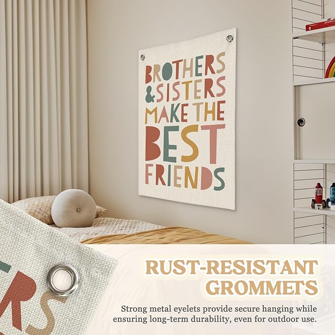 Kids Room Decor Linen Canvas Banner, Brothers & Sisters Make the Best Friends - Image 6