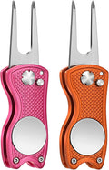 Mile High Life Golf Divot Repair Tool, All Metal Foldable Divot Tool with Pop-up Button & Magnetic Ball Marker, 2-6 Pack