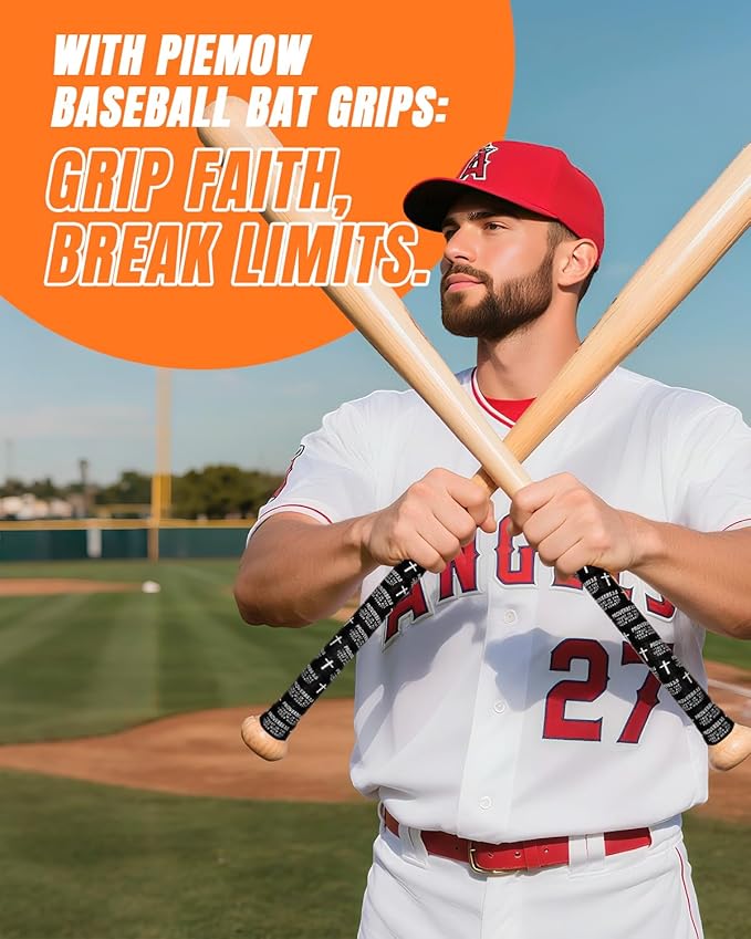 Piemow Baseball Bat Grip Tapes, Faith Cross Bat Grip Tape, 1.5mm Precut and Full Adhesive Baseball Wrist Tape, Scripture Designs Non-Slip Religious Baseball Grip Tapes for Sports