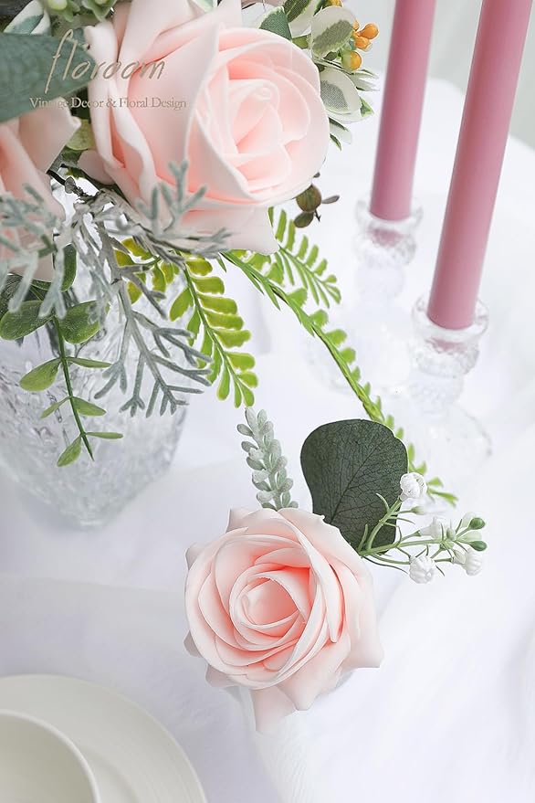Floroom Artificial Flowers 20pcs Real Looking Blush High-Centered Foam Fake - Image 3