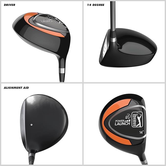 PGA Tour Youth Golf Club Set for Ages 5-15+ (3’5”-5’10”), Right and Left-Handed Kids Golf Sets – Beginner Junior Golf Clubs with Lightweight Stand Bag, Mallet Putter, Hybrid, Driver