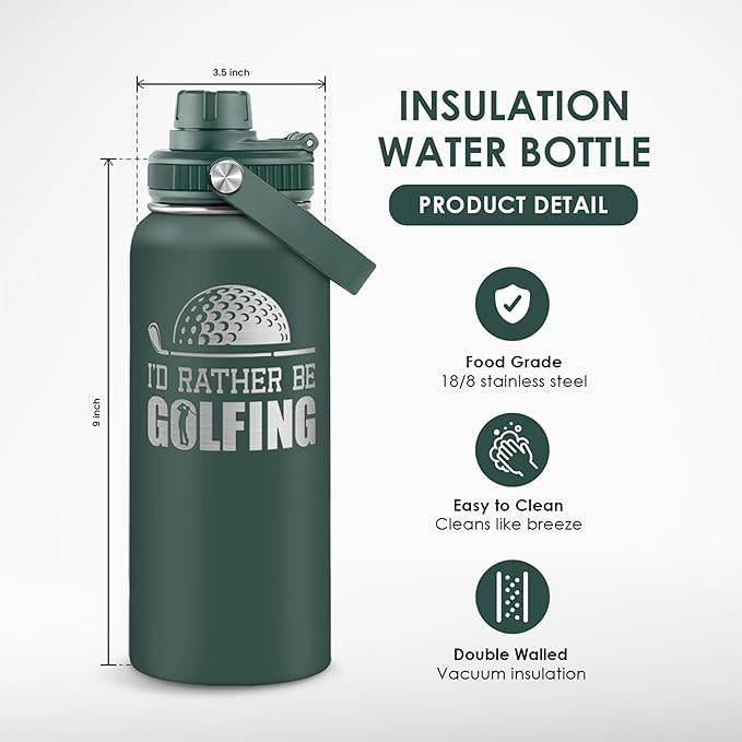 Golf Insulated Stainless Steel Water Bottle 32oz, I Would Rather Be Golfing, Vacuum Chug Lid Travel Tumbler for Men Friends Dad Brothers Golfers Coaches, Birthday Christmas