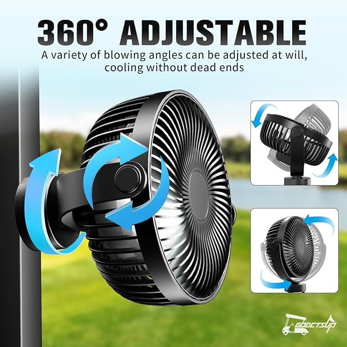 Upgrade Golf Cart Fan Rechargeable with Magnetic Base, Portable 12000mAh Magnetic Fan with 4 Speeds, LED Lantern, Fits Club Car EZGO YAMAHA Golf Cart & Cruise Ship Accessories