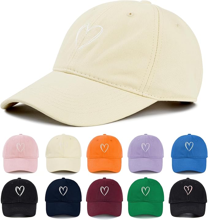 Zando 2026 Trendy Heart Baseball Caps for Women Men Girls Dad Adjustable Cute Cotton Trucker Hat for Casual Travel Sports