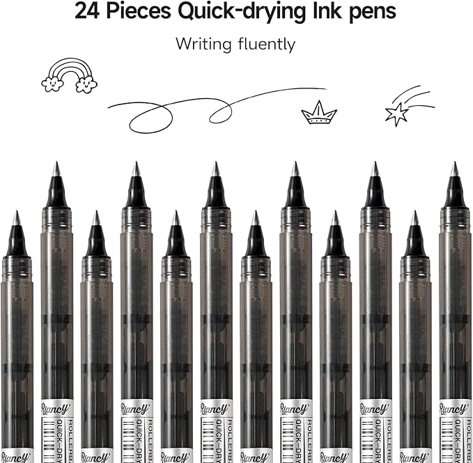 RIANCY Black Fine Point Gel Pens 24Pcs 0.5mm Gel Ballpoint Pens Black Liquid - Image 3