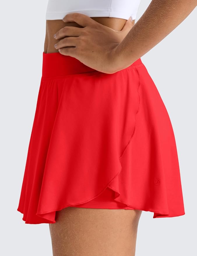 CRZ YOGA Lightweight Drapey Side Slit Tennis Skirts for Women - High Waisted Mini Flowy Lined Golf Skort with Pockets