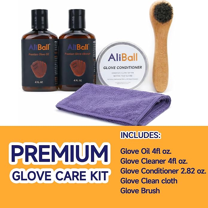 AliBall Ultimate Baseball Mitt Maintenance Kit | 8-Piece Cleaner, Oil, Brushes & Towels Combo