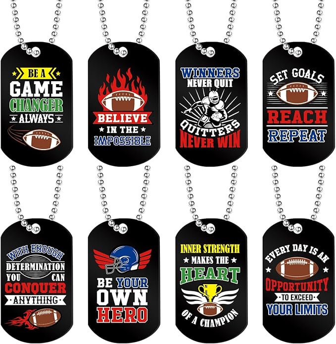 Moukeren 24 Pcs Motivational Dog Tag Necklaces Acrylic Dog Tags with Metal Beaded Chain Encouraging Cheerleaders Gifts for Team Favors
